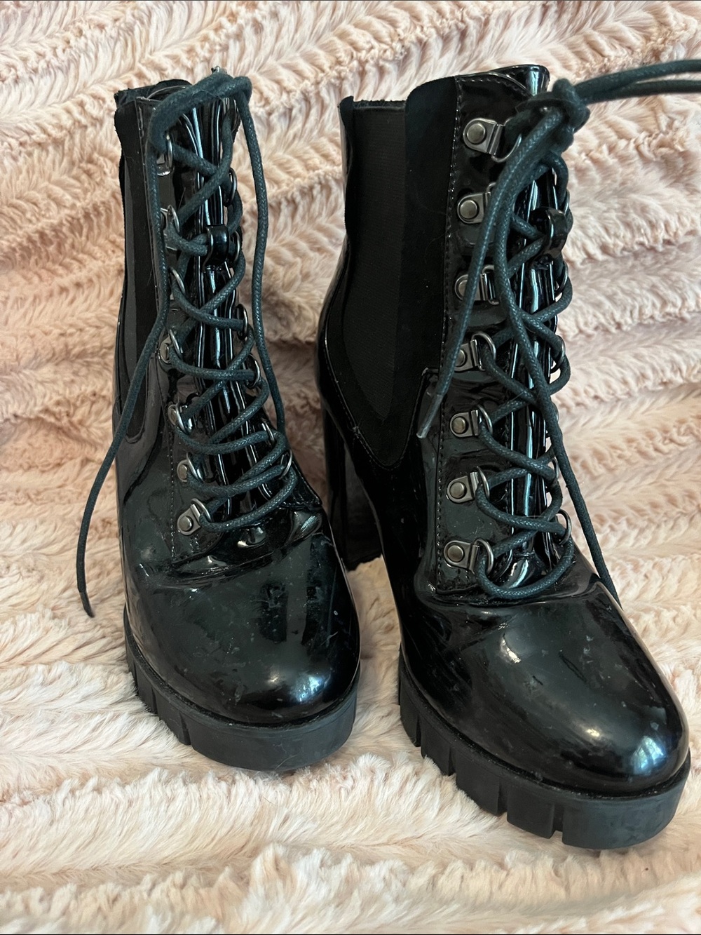 Black Lace-Up Platform Ankle Boots - Women